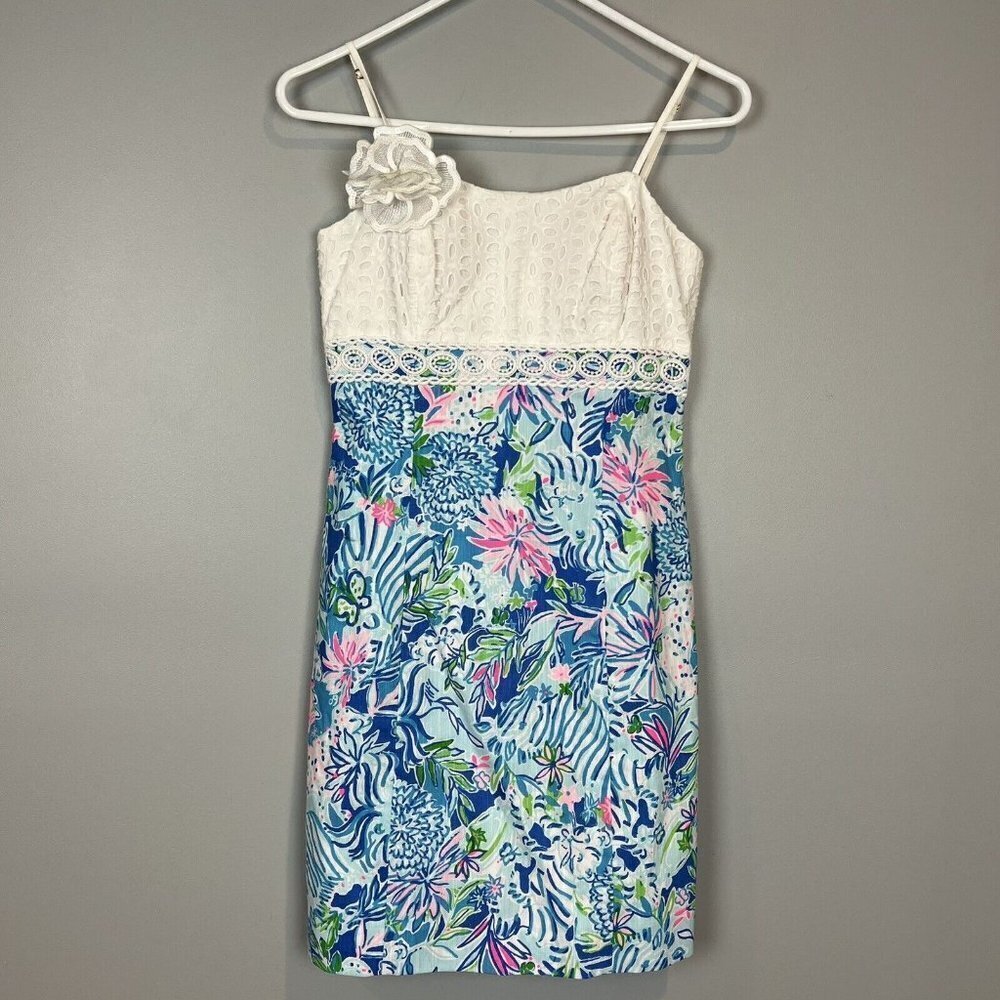 Lilly Pulitzer Liz Dress Coastal Blue Lion Around Womens Size 0 NWT $198